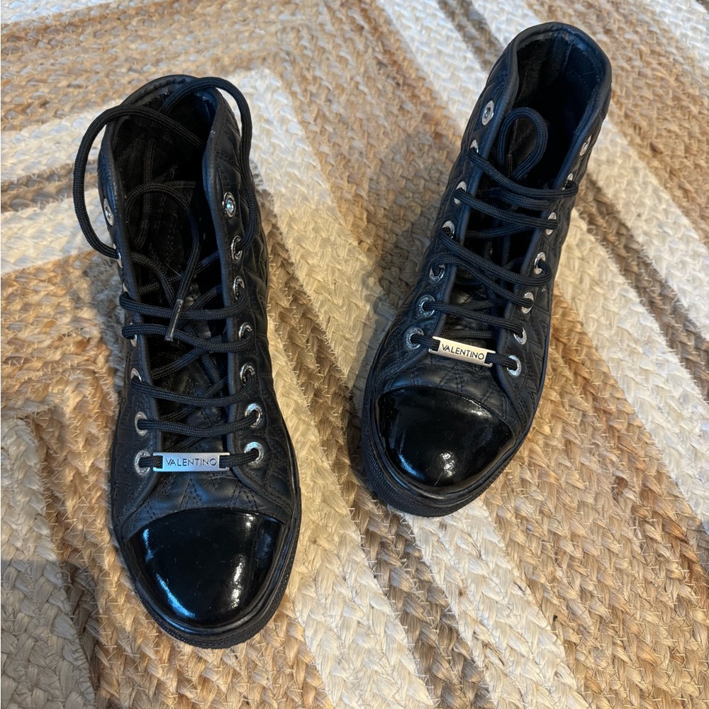 Valentino Black Quilted Hightop Sneakers Size 7.5